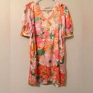 JODIFL Vibrant Pink and Green Floral Dress NWT